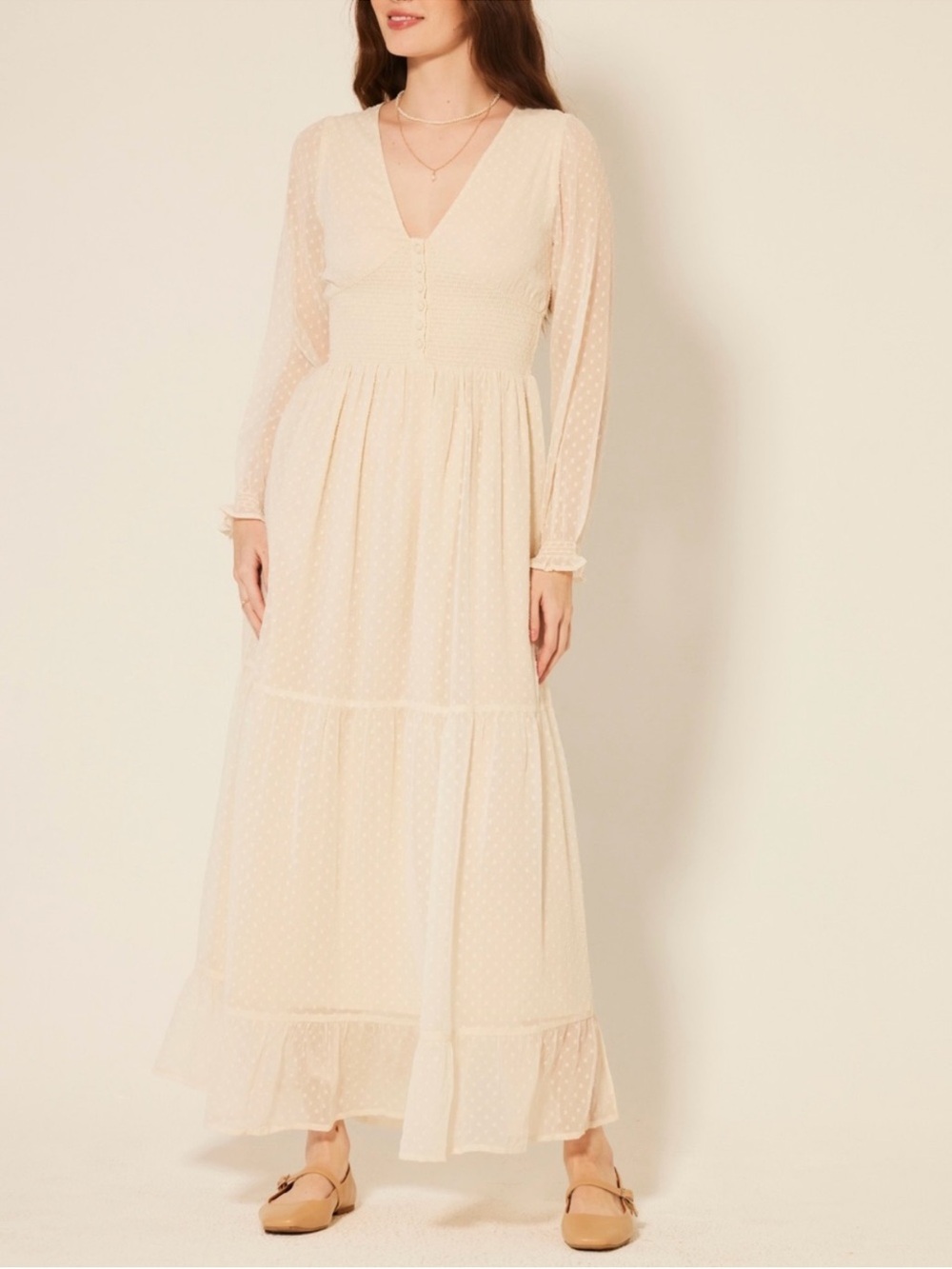 NWT Patrons of Peace Swiss dot chiffon maxi dress, M, 19” PTP, 53” L